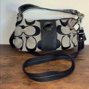 Coach Black and Gray Signature Shoulder Bag